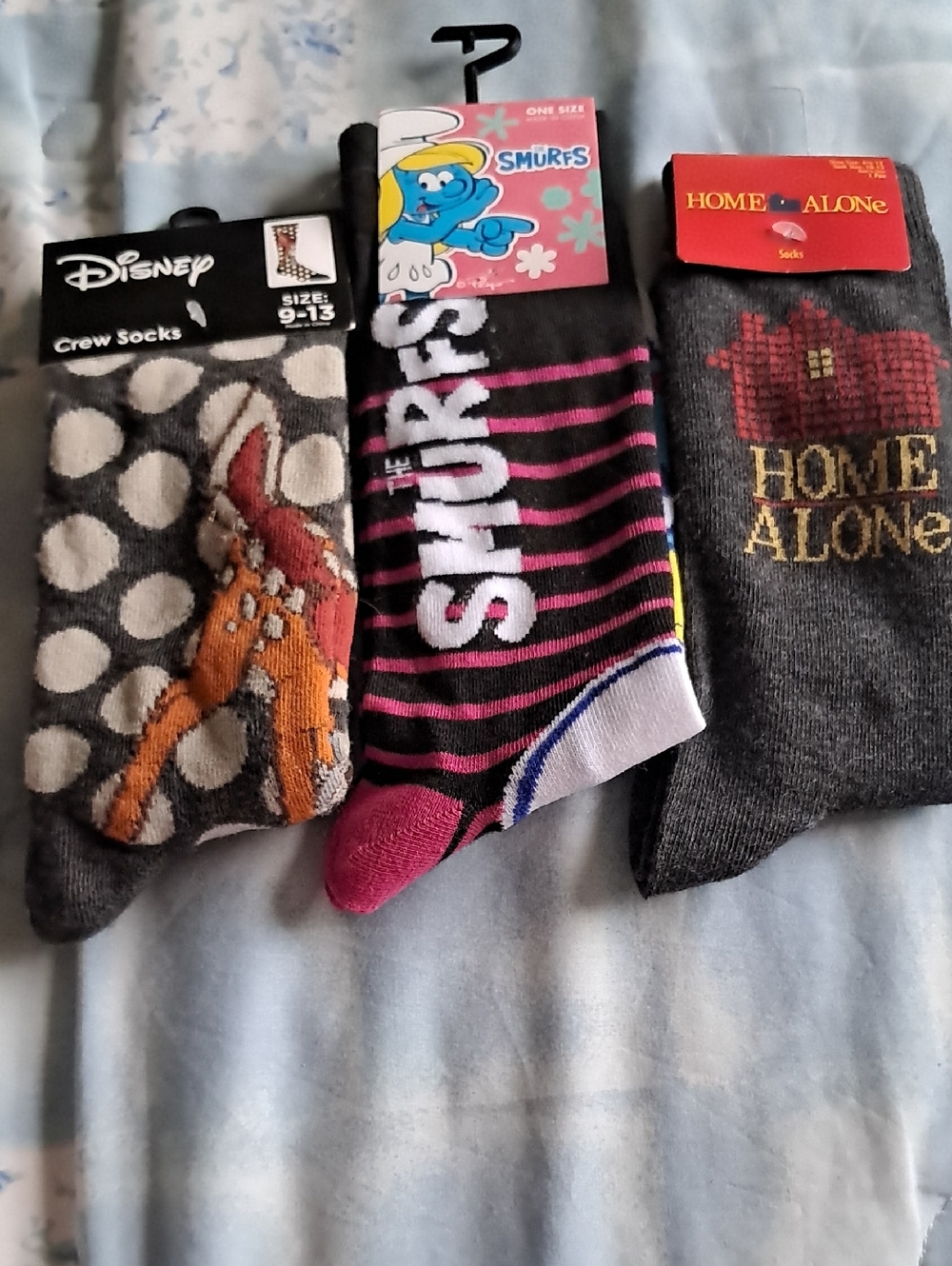 Disney, smurf and home alone socks
